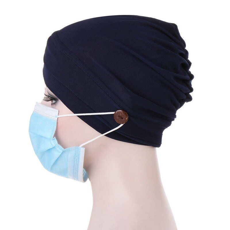 KepaHoo-turbante con botón para mujer, sombrero para envolver la cabeza, pañuelo para la cabeza, gorro interior, Hijab musulmán, gorros de quimio, Turbantes