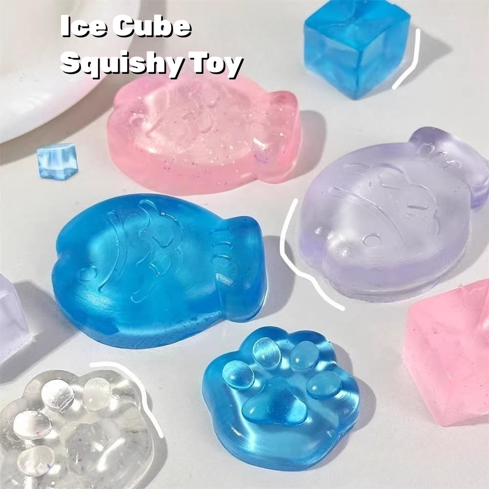 Cubos de hielo transparentes, juguetes blandos, lindo gato, pata, pez, alivio del estrés, juguete antiestrés TPR, pelota antiestrés pegajosa, juguetes para apretar delgado