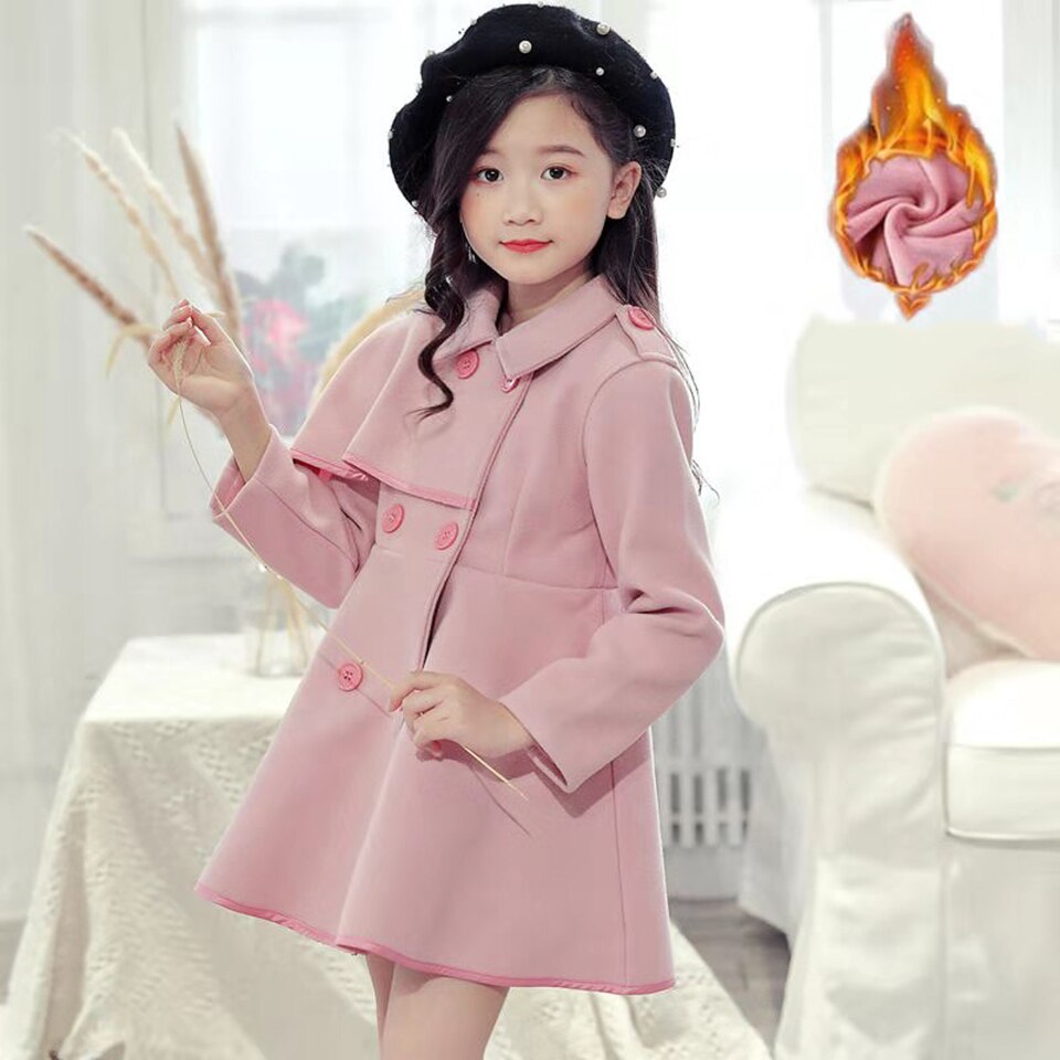 Kinderen meisjes herfst winter plus fluwelen dikke wollen jassen lange mouwen jas voor meisjes van 3-14 jaar
