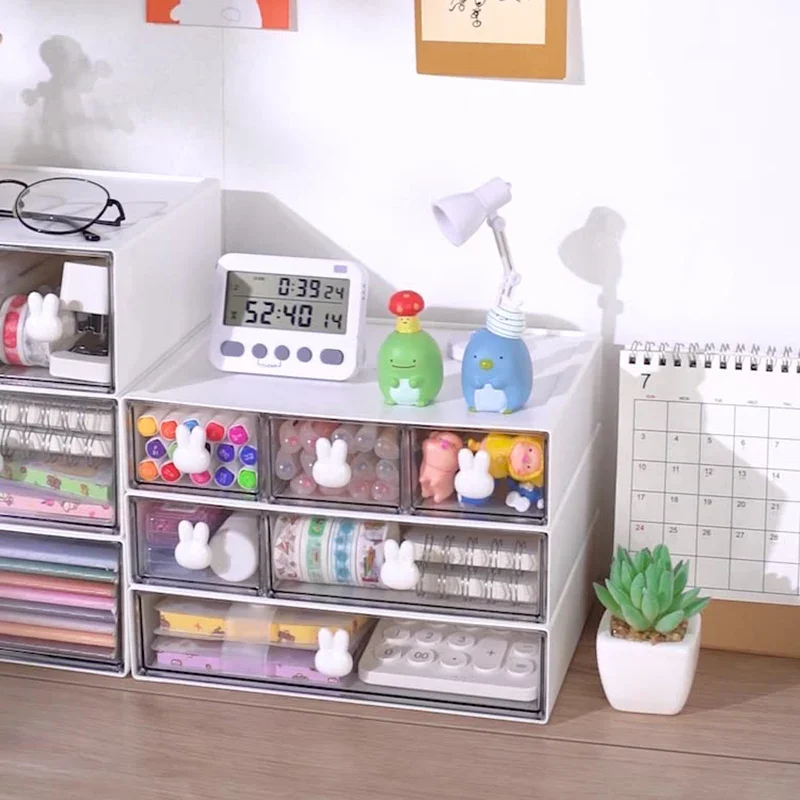 1PC White Plastic Stackable Desktop Drawer Organizer, Multi-Functional Storage Box for Office, Home, and Classroom