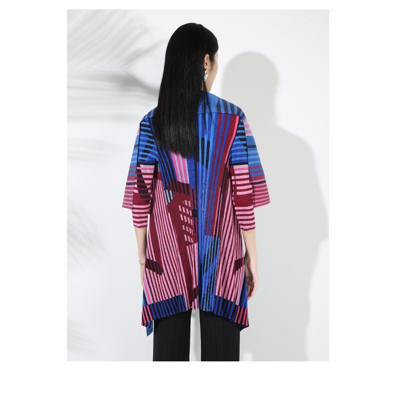 Geplooide bedrukte mode casual buitenponcho Miyake grote revers vest middellange sjaal tops zonbeschermende kleding