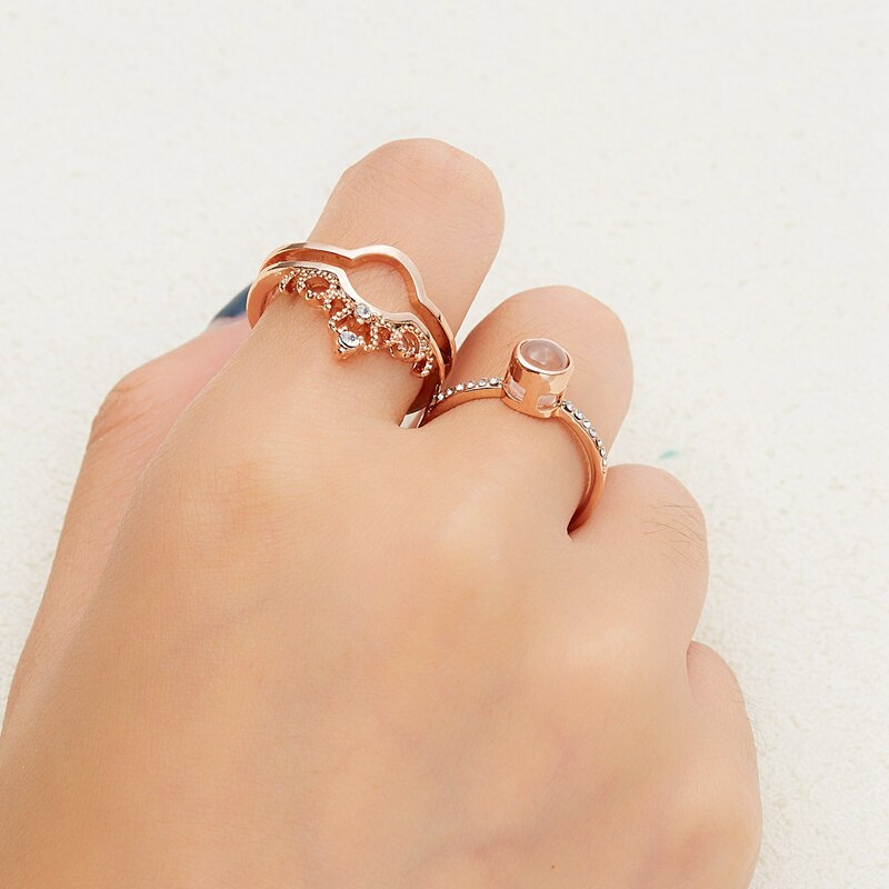 Romantische Speicher 100 Sprache Projektion Ring Für Frauen Krone ICH Liebe Sie Hochzeit Braut Liebhaber Schmuck Finger Weibliche einstellen