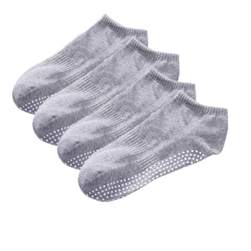 Chaussettes de Yoga pour hommes, 4 paires, antidérapantes, en coton avec poignées, respirantes, antidérapantes, chaussettes de sport à coupe basse pour gymnastique, Fitness, Ballet, Pilates: 4 Pair Light gray