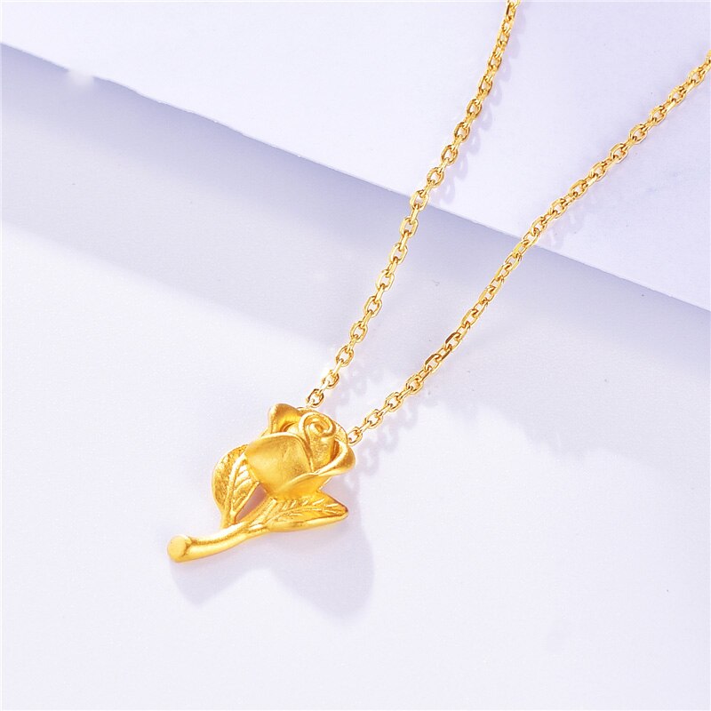 Puur Goud 999 Rose Bloem Hanger Vrouw 24K Echte Gouden Hanger 18K Ketting Mode Romantische Sieraden