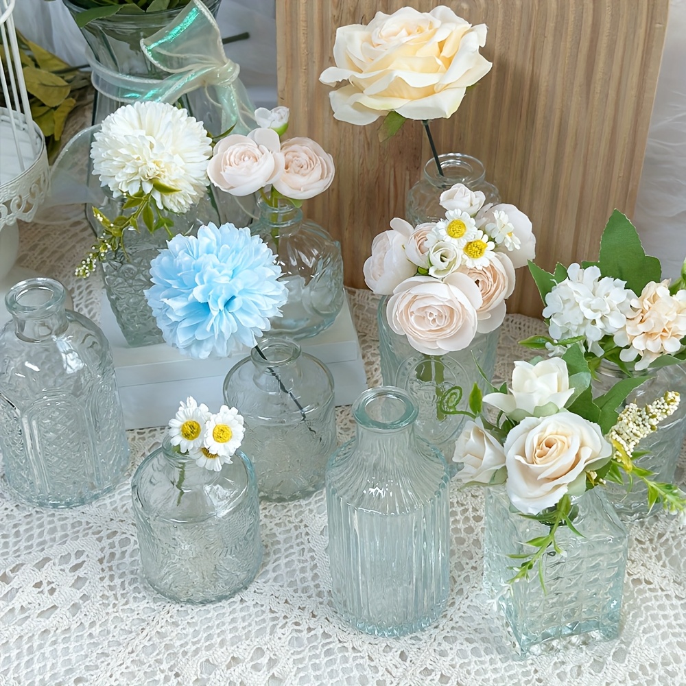 10 Uds. Jarrones pequeños de cristal transparente florero a granel, jarrones Vintage, Mini florero de boda, pequeño juego de florero pequeño para mesas