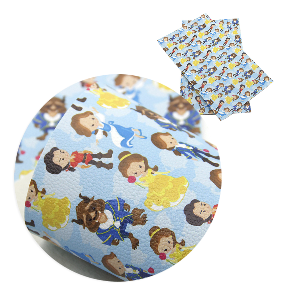 20*34cm Cartoon Princess Printed Lychee Faux Leather Artificial Synthetic Leather Fabric Vinyl Sewing DIY Bows Material,1Yc9596: 1078317036