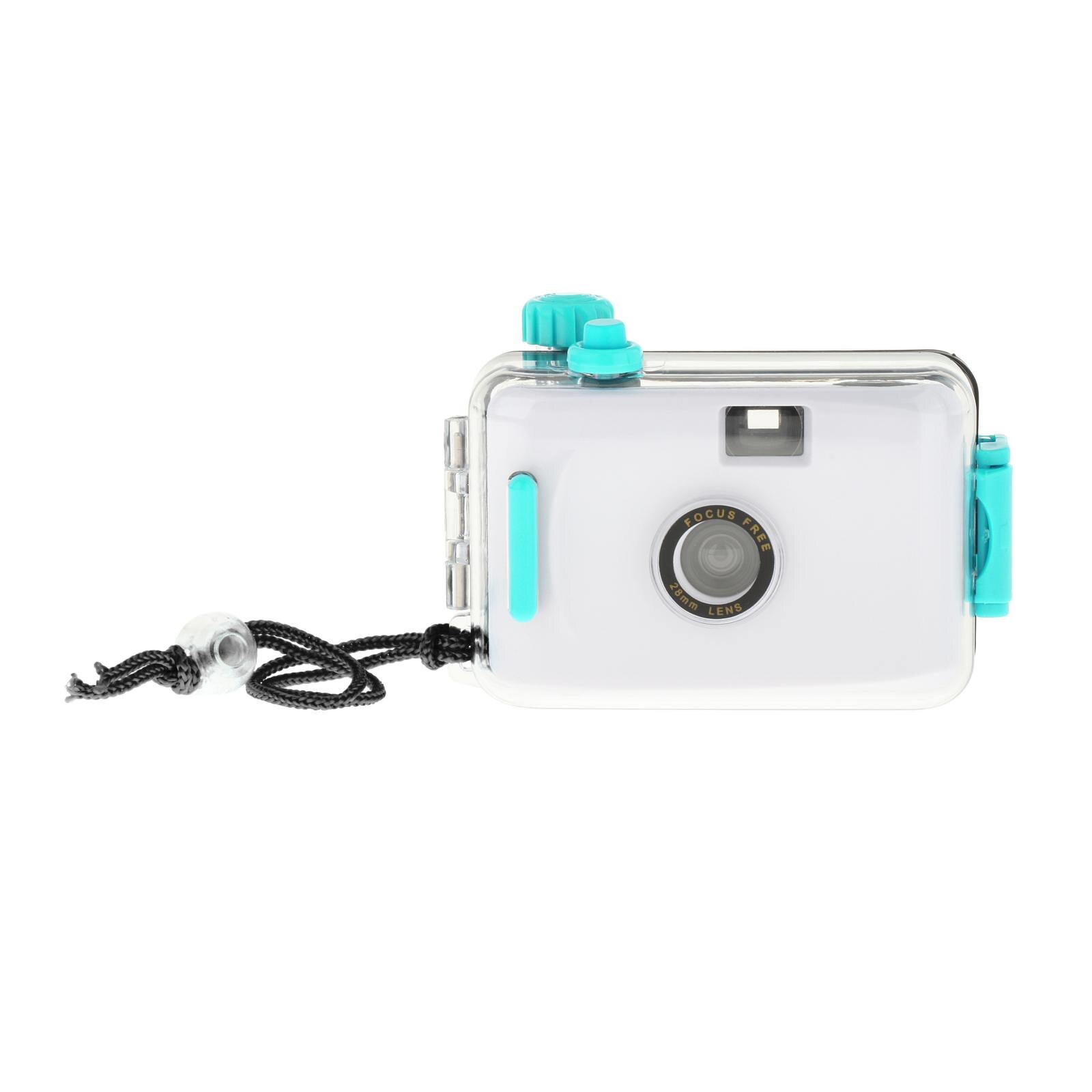 PP Compact Underwater RWaterproof Mini Camera Film Camera 35mm Film with Protective Shell Accessories: Cyan Case