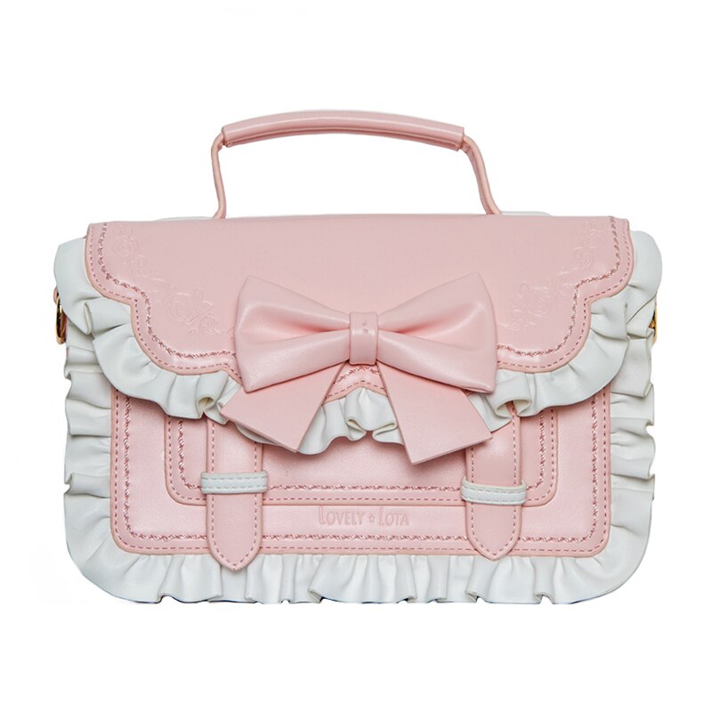 Roze Lolita Boog Handtas Schoudertas PU Leer Cosplay Meisjes Vrouw 32x23x8cm