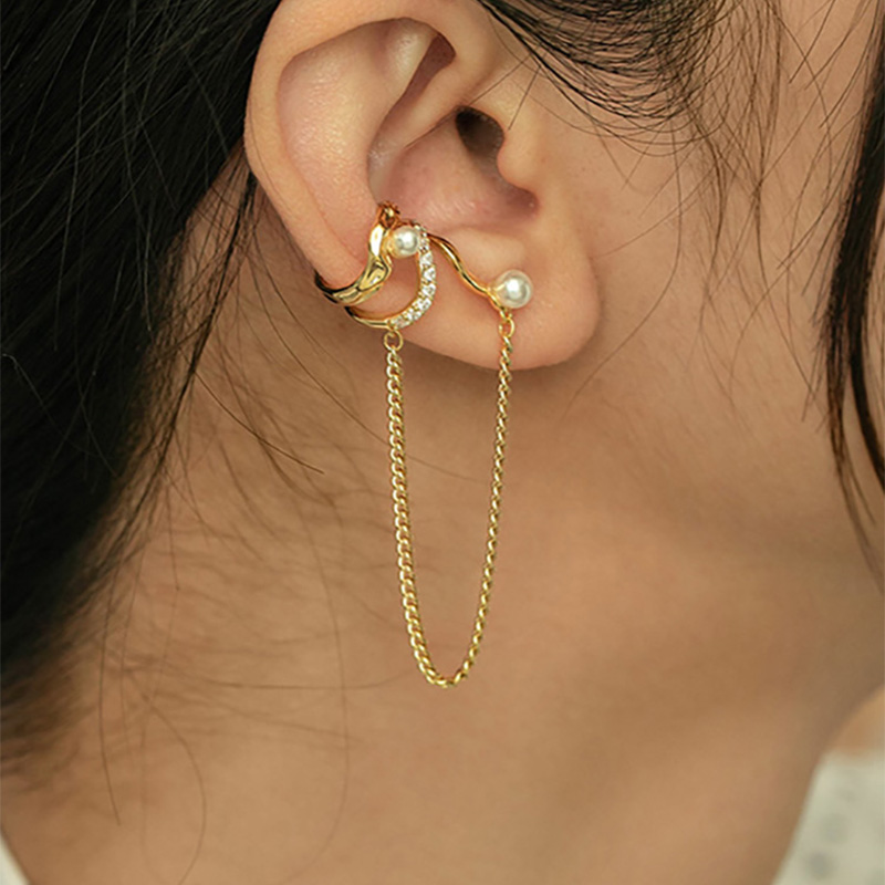 Pendiente de cadena de borla larga para mujer, Clip de oreja Y2k sin agujero, cartílago Orbital Kpop, manguito de oreja sin Piercing, joyería INS, 1PC
