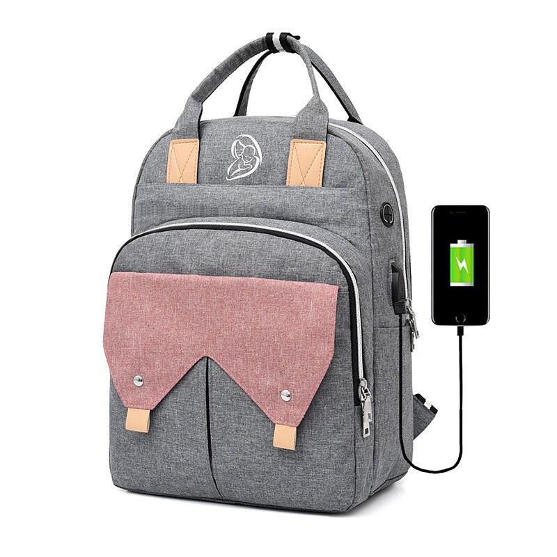 Groß Hand Tragbare Mama und Baby Rucksack Multi-funktionale Berufs Baoma Paket Casual Kontrast Farbe Mummy Rucksack: Grey and Pink