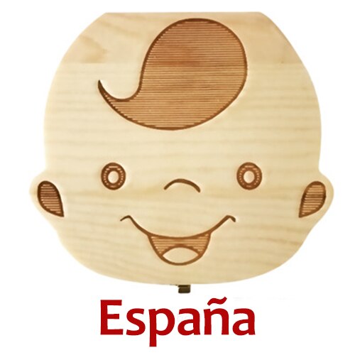 Baby Wood Tooth Box Organizer Milk Teeth Storage Language Spain English Collect Teeth Umbilica Save Baby Tooth Box: Boy-X