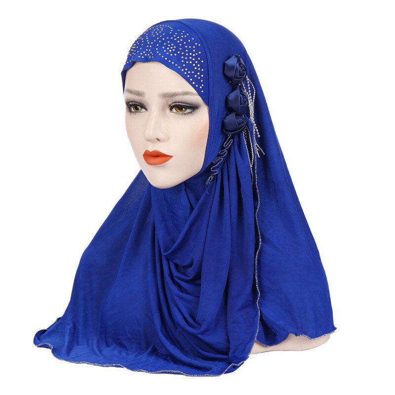 Malaysia muslim hijab tørklæde solid bomuld blomst diamant sjal kvinder tørklæde klar til at bære hijab musulman femme foulard: 9
