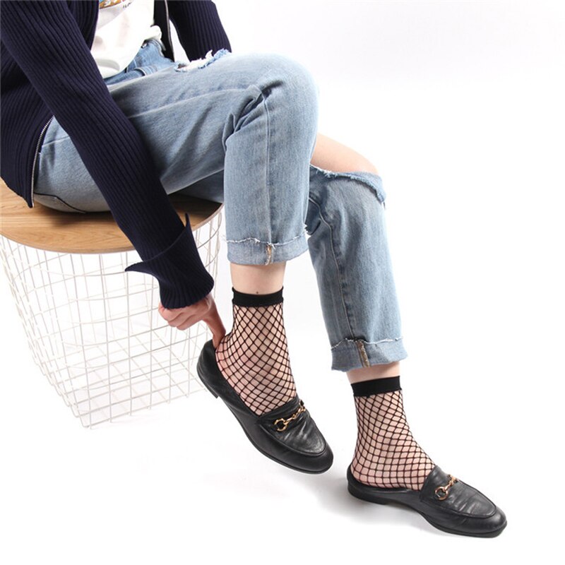 Fishnet Socks White Mesh Socks Women&#39;s Grid Hosiery Black Sexy Girl Hollow out Mesh Nets Short stocking