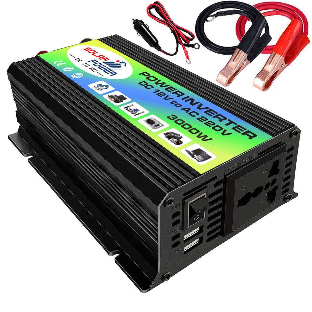 Solar Omvormer 3000w Peak Transformator Converter Dc 12v Naar Ac 220v Auto Omvormer Voor Solar