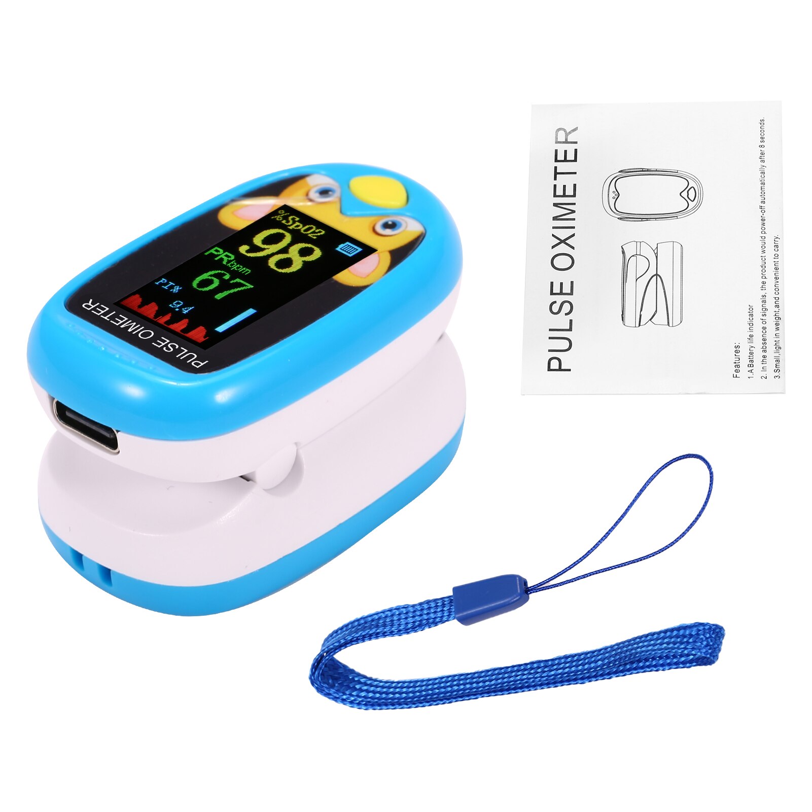 Baby Vinger Pulsoxymeter Pediatric Saturatiemeter De Dedo SpO2 Pr Oled Oplaadbare Kinderen Kids Pulsioximetro: Blauw