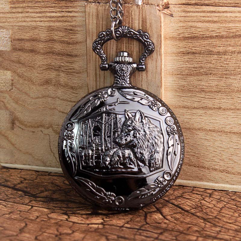 Varg gravera kvarts fickur kedja retro varg skola halsband klocka tiger 3d orm klocka steampunk kvinnor män: Vargfamilj 1