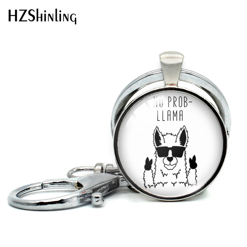 Alpakka uten problem lama nøkkelring glass cabochon nøkkelringer morsom alpakka nøkkelring rundt fotosmykke: Lilla