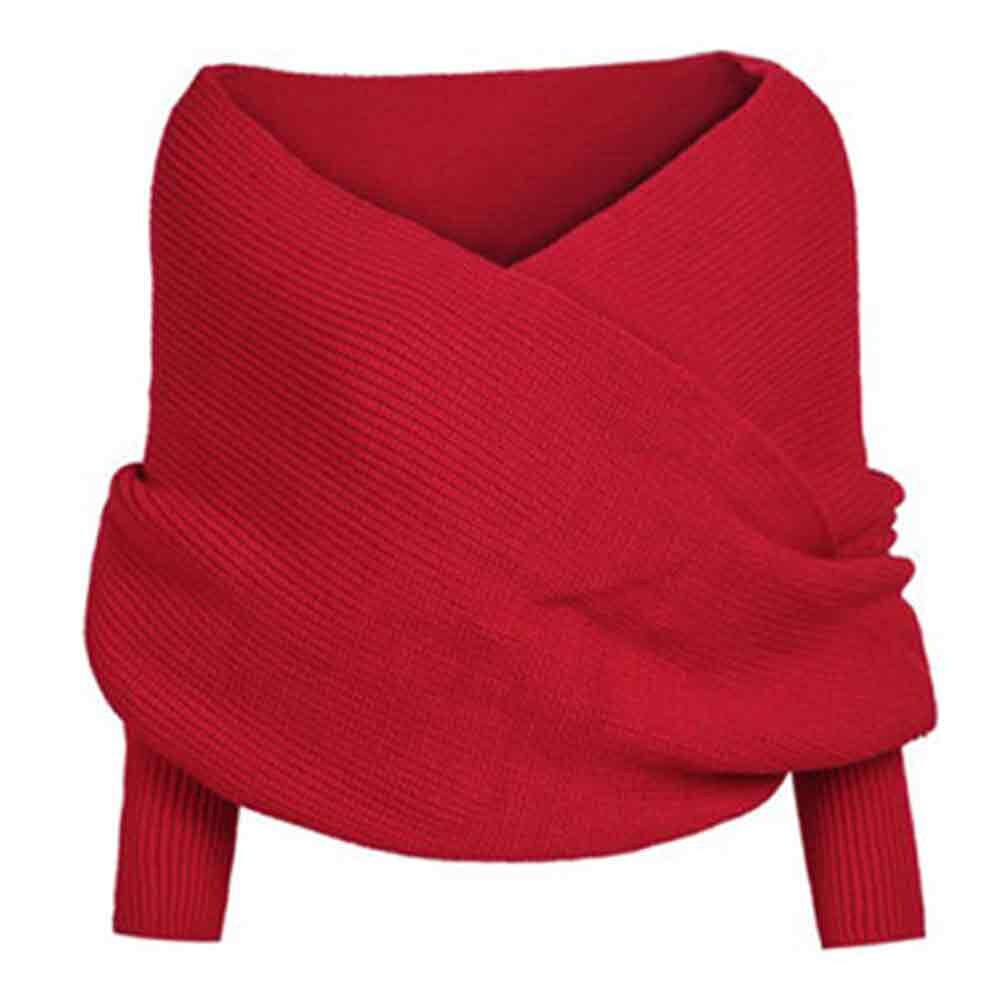 Vrouwen Effen Sjaal Mouwen Crochet Knit Lange Zachte Winter Sjaal Lente Winter Mannen Vrouwen Alle-Match top Laides: Rood