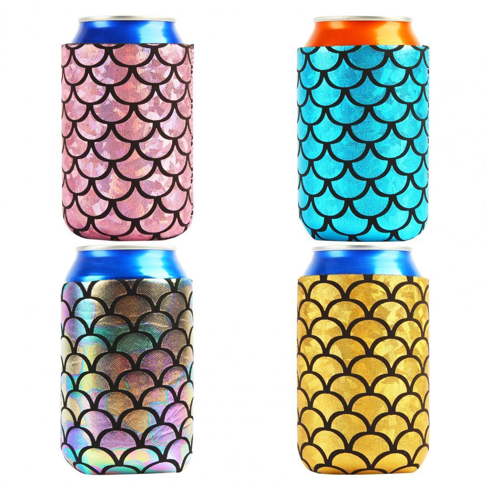 Offre Spéciale 4 pièces Réutilisable Mermaided Écaille de Poisson Motif Bière Peut Refroidisseur En Néoprène Isolé Boisson Coke Housse Pour les mariages Partie