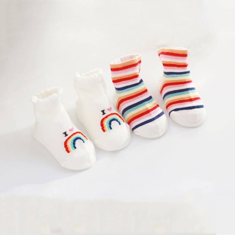 Lovely Baby Socks Colorful Stripe Baby Girl Boy Socks Cotton Anti-slip Infant Toddler Socks Soft Rainbow Newborn Socks Sokken