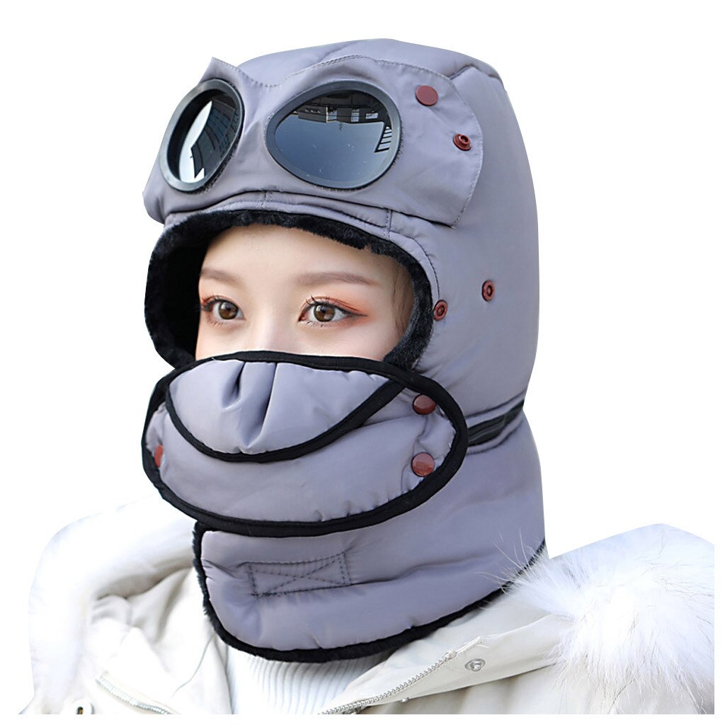 Winter Balaclava Beanie Hat Female For Women Men Face Mask Bonnet Windproof Thick Warm Snow Ski Winter Hat Cap Earflap#g30: Gray