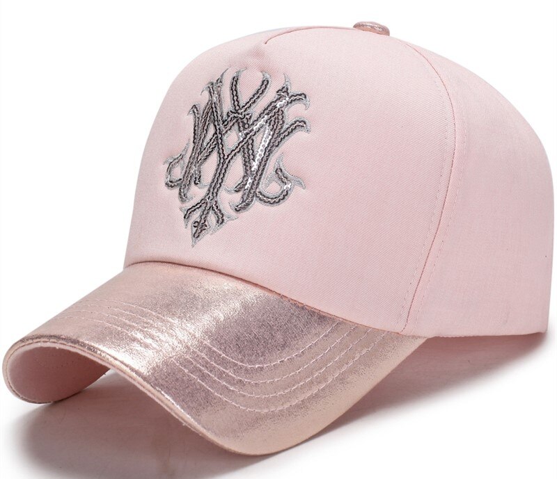 Spring and autumn baseball caps for men and women bright along the visor outdoor sports golf cap: Pink