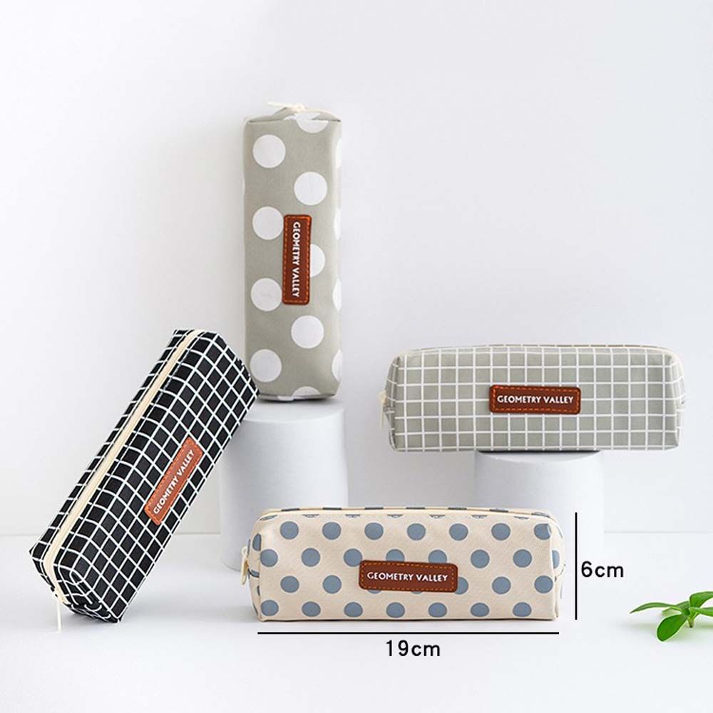 Meisjes Jongens Briefpapier Tas Schoolbenodigdheden Korte Stijl Geometrie Rooster Pen Houder Potlood Pouch Canvas Etui Pen Case