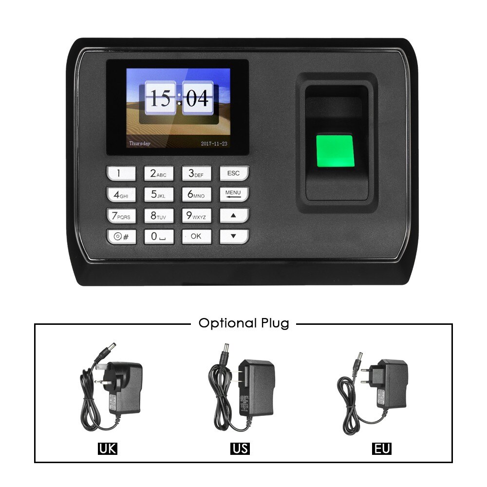 Biometric Fingerprint Password Attendance Machine Checking-in Recdor LCD Employee Time Clock