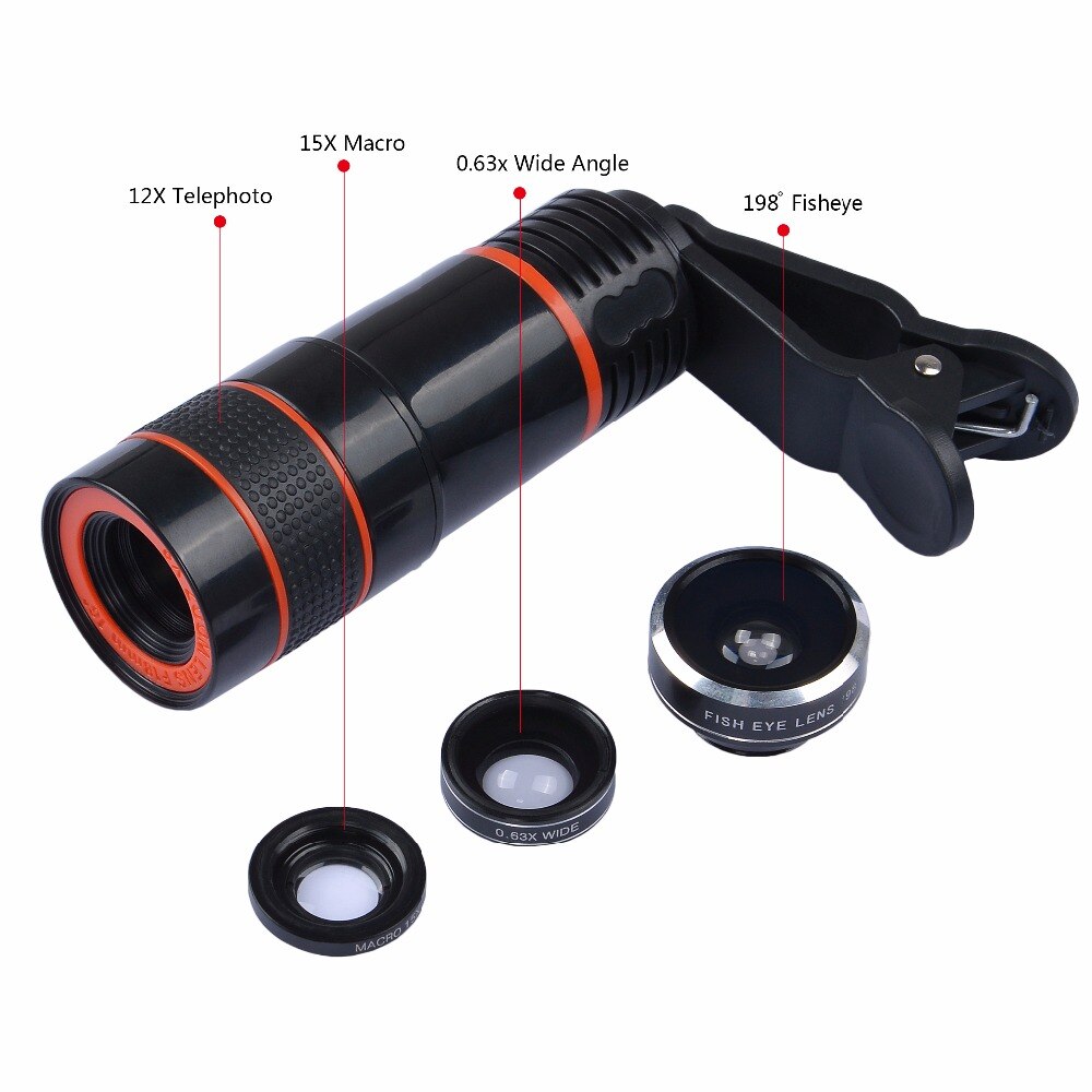 Apexel 12X Zoom Telephoto Telescope With 3 in 1 Lens Tripod Fisheye Wide Angle Macro Phone Lens For iPhone Sumsung xiaomi Redmi