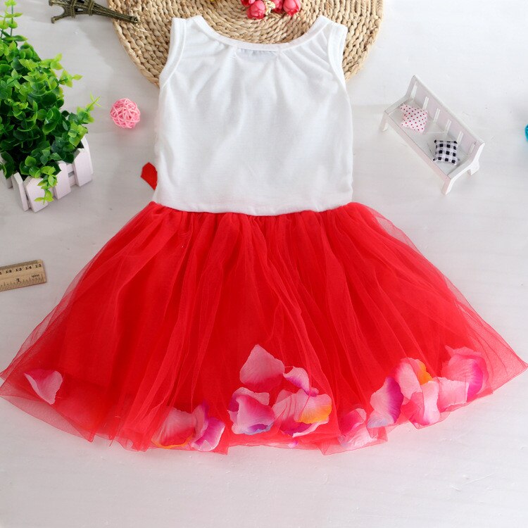Småbørn spædbørn sløjfe tutu kronblade tyl kjoler baby piger blomster kjole outfits børn kjoler til piger tøj piger kjole pige: Rød / 12m