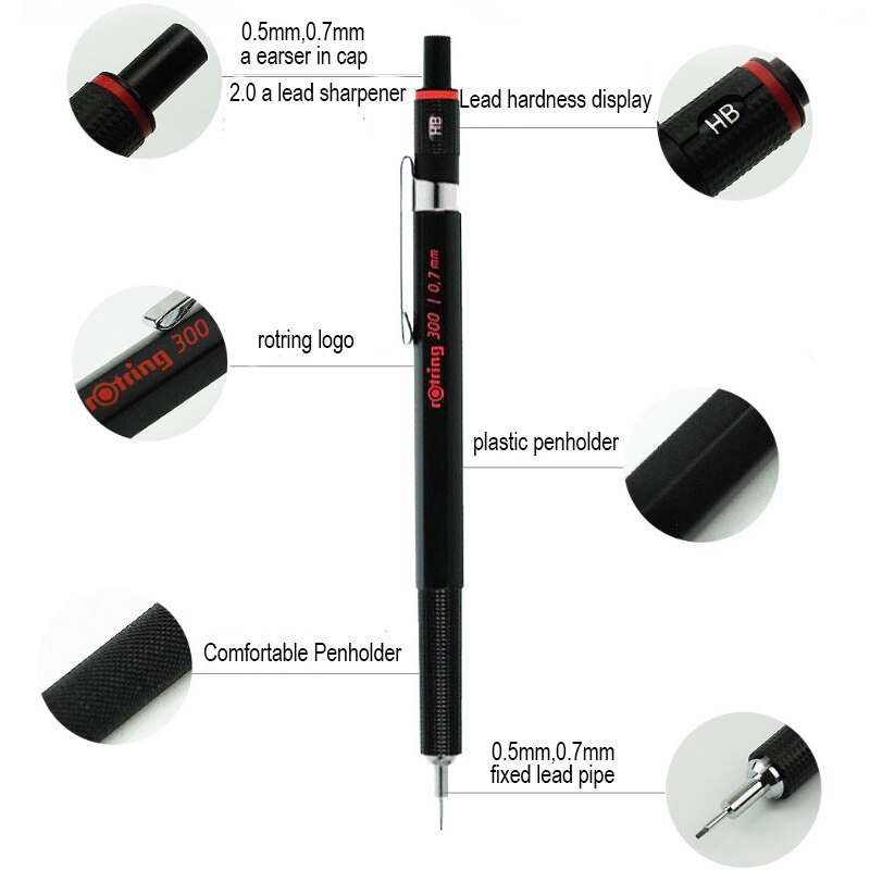 Rotring 300 0,5mm/0,7mm/2,0mm automatische Mechanische Bleistift Kunststoff federhalter 1 stück