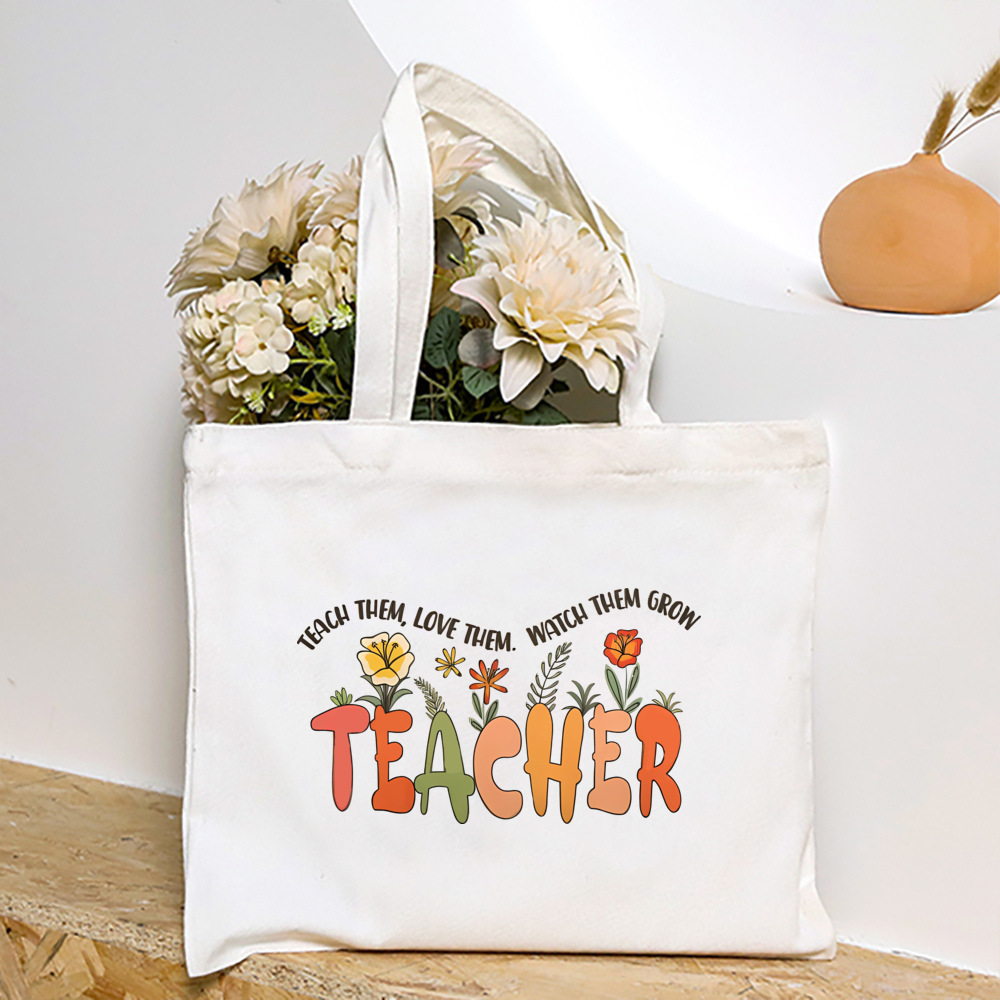 Blumen lehrer aufbringen Druck Einkaufstasche Frauen wieder verwendbare lässige Öko-Stoff Tasche Lehrer Werts ch ätzung besten Lehrer Schild: Freier Raum