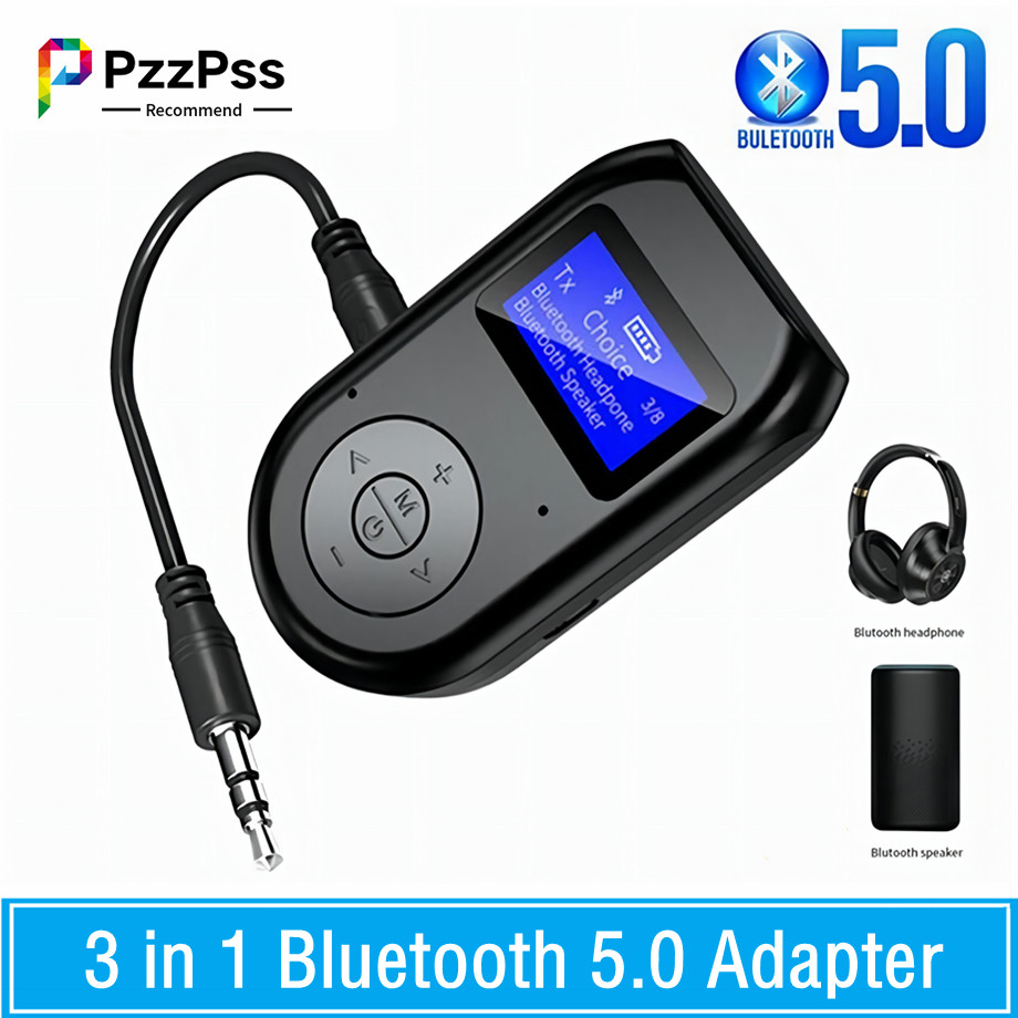 PzzPss Bluetooth 5.0 Transmitter Receiver 3 in 1 Wireless Bluetooth V5.0 Adapter With Display Screen Low Latency Audio Adapter