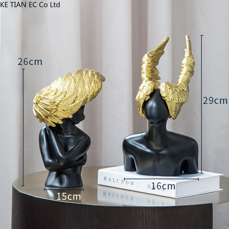 Abstract Human Body Sculpture Decoration Black Gold Resin Bust Human Body Statue Figurines Room Crafts Home Decoration