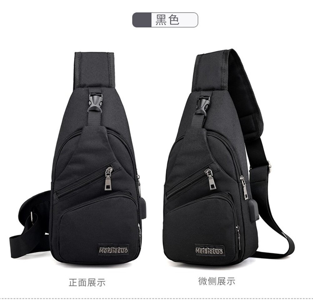 Men Chest Pack Messenger Sling Sport Travel Crossbody Shoulder Bag USB Charging Waist Packs: Black 3
