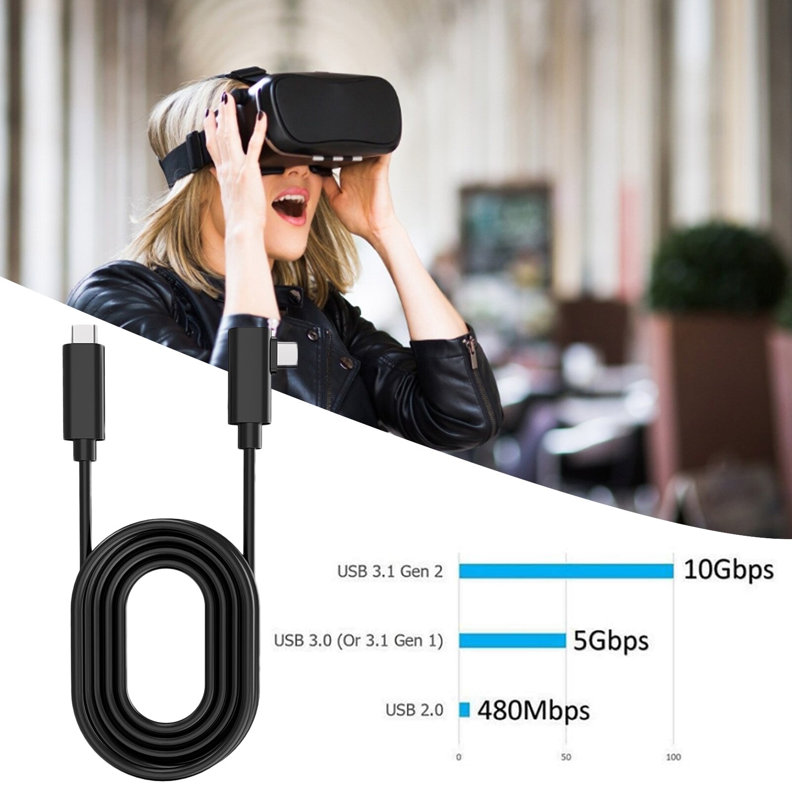 Datakabel Usb Type-C Aansluitsnoer Voor Oculus Quest Vr Vr Link Type-C Kabel Usb3.1 Type-C 90 Graden Side Bocht Vr Accessoires