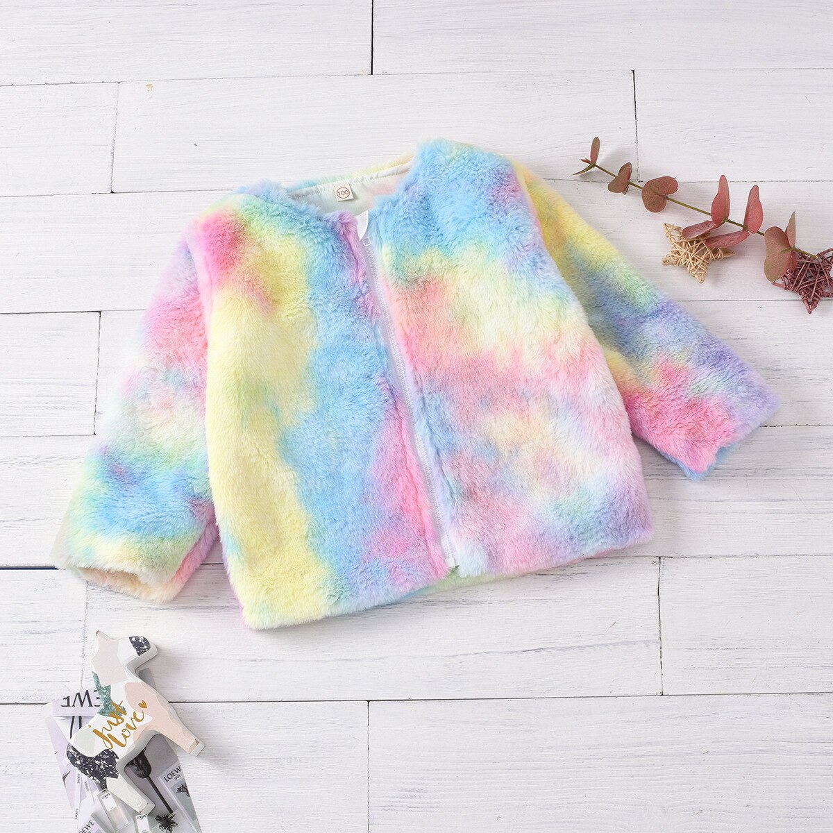 Kids Coral Fleece Jas Winter Warmer Baby Meisje Tie Dye Jassen Zachte Lange Mouw Pluche O Hals Zip Up Bovenkleding dikker Kleding: 4T