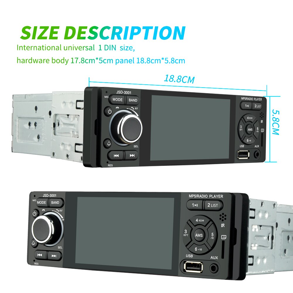 4.1" Car Radio Mirror Link Android 9 Autoradio Multimedia Player 7'' HD Touch Screen Bluetooth USB FM Camera AUX 3001 Radio 1Din