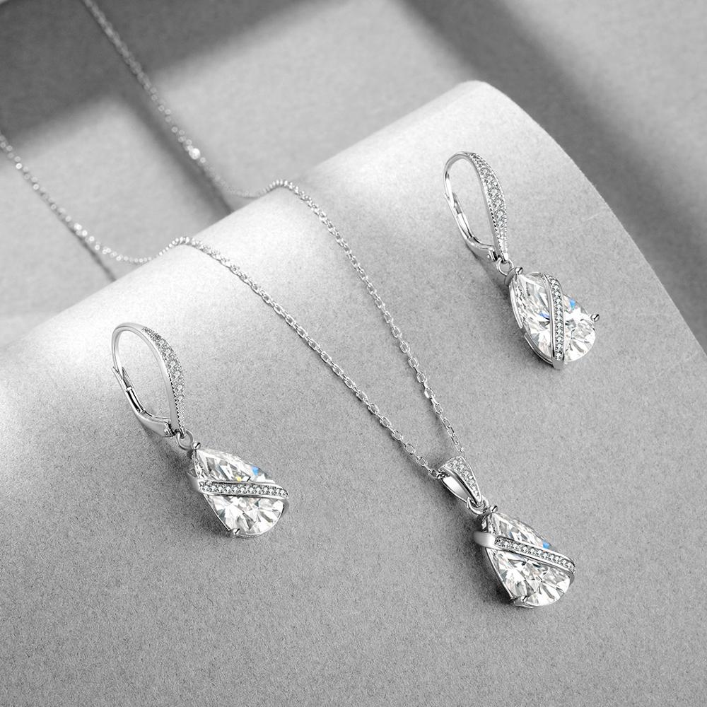 E Sieraden Sterling Zilver 925 Sieraden Sets Water Oorbellen Ketting Zirconia Bruiloft Kristal Bruids Sieraden Sets