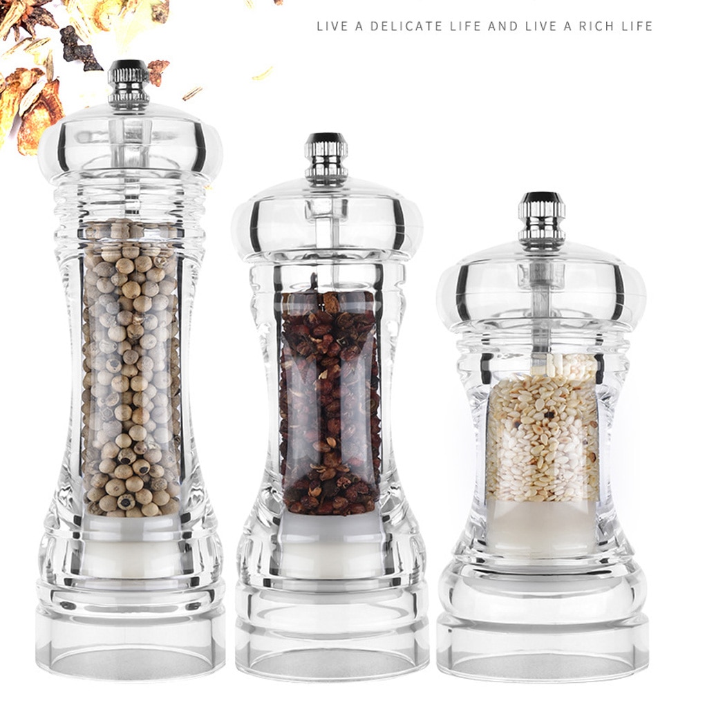 Akrylkvernen salt pepper mølle kvern manuell pepperkvern salt krydder mølle shaker gjennomsiktig maling kjøkkenverktøy