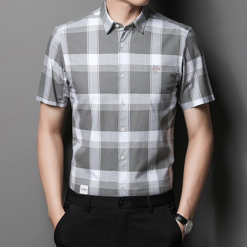 Cotton Men's Thin Short Sleeve Shirts 2022 Summer Arrivals Men's Smart Casual Classic Plaid Button Up Shirt: Green / M