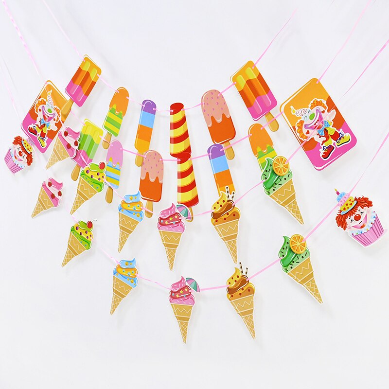 Ice Cream Popsicle Banner Bunting Foil Balloons for Tropical Summer Theme Hawaii Party Decoration Kid Birthday Air Globos