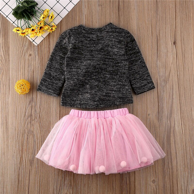 Roupas infantis 1-4 anos, roupas para crianças, meninas, bebês, outono e inverno, conjunto de roupas de criança, camisola de malha com bola de cabelo, tops + saia tutu roupas para meninas