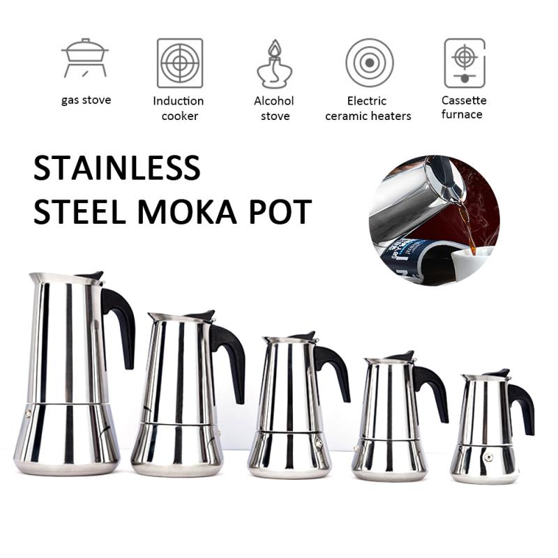 100/400/600ml kaffekokare italiensk topp moka espresso cafeteira expresso percolator rostfritt stål spishäll induktion spis