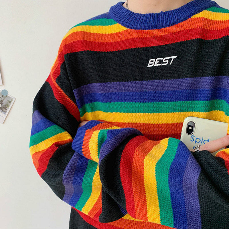 Mannen Truien Truien Gestreepte Losse Koppels Koreaanse Stijl Leisure Uitloper All-Match O-hals Studenten Chic Harajuku Ulzzang