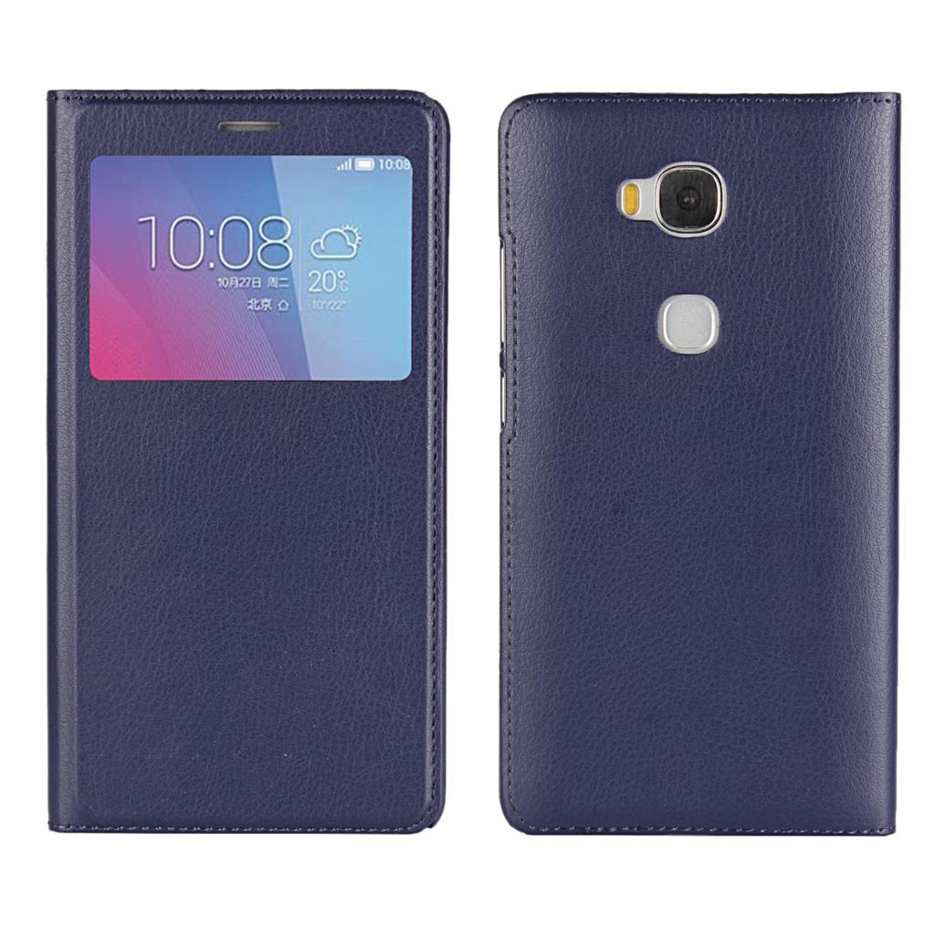 Funda protectora de negocios ultrafina funda de teléfono tipo ventana Funda de cuero pu para Huawei Honor 5X: Blue DTSC