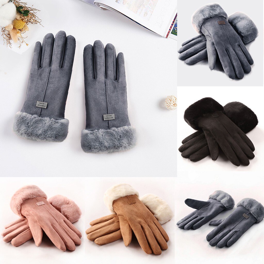 Vrouwen Winter Handschoenen Dames Meisjes Outdoor Warmte Volledige Vinger Gevoerd Rijden Handschoen Bont Wanten Guantes Mujer Перчатки Женские