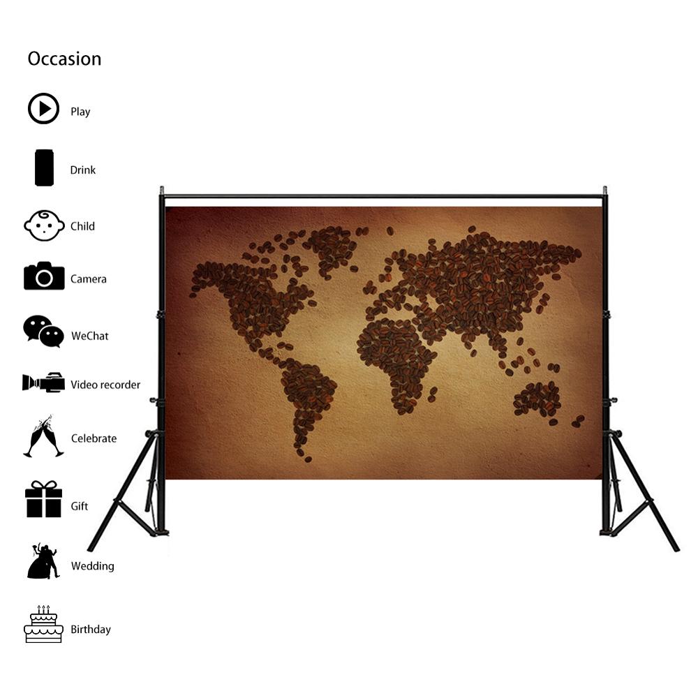 150x225cm Non-woven DIY World Map Plate Pattern Made Of Coffee Beans Home Wall Decor Map