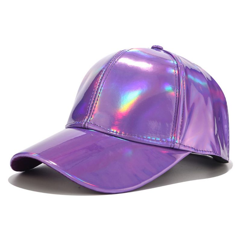 Mujeres Hombres Faux cuero gorra de béisbol brillo metálico holográfico Arco Iris reflectante Hip Hop ajustable Strapback Peaked sombrero: PL