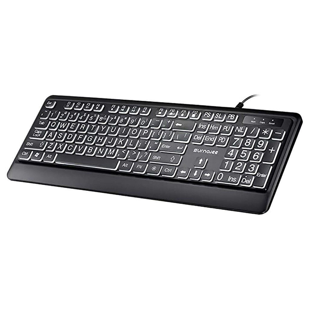 Large Font Print USB LED Backlit Keyboard 104 Keys Full Size Computer Keyboard for Seniors and Low Vision Individuals
